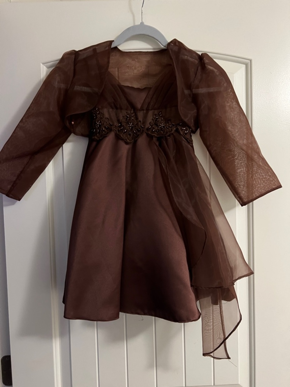 Tip Top Kids Brown Embellished Party Dress with Sheer Overlay